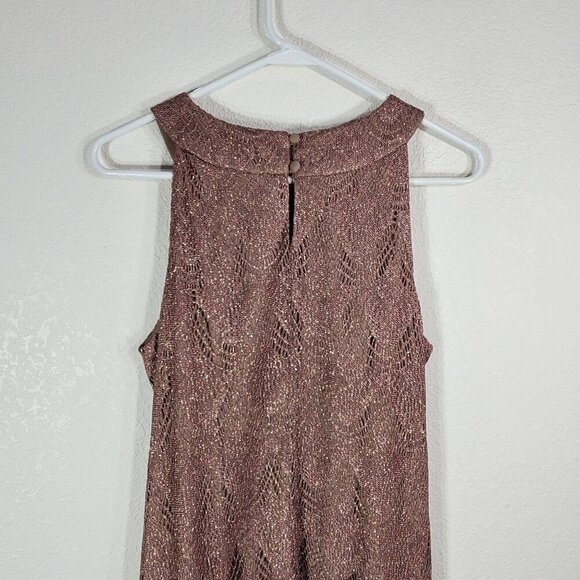 Dressbarn Cocktail Dress Size 12 Champaign Sleeveless Sheath Dress Fringe - Picture 4 of 10